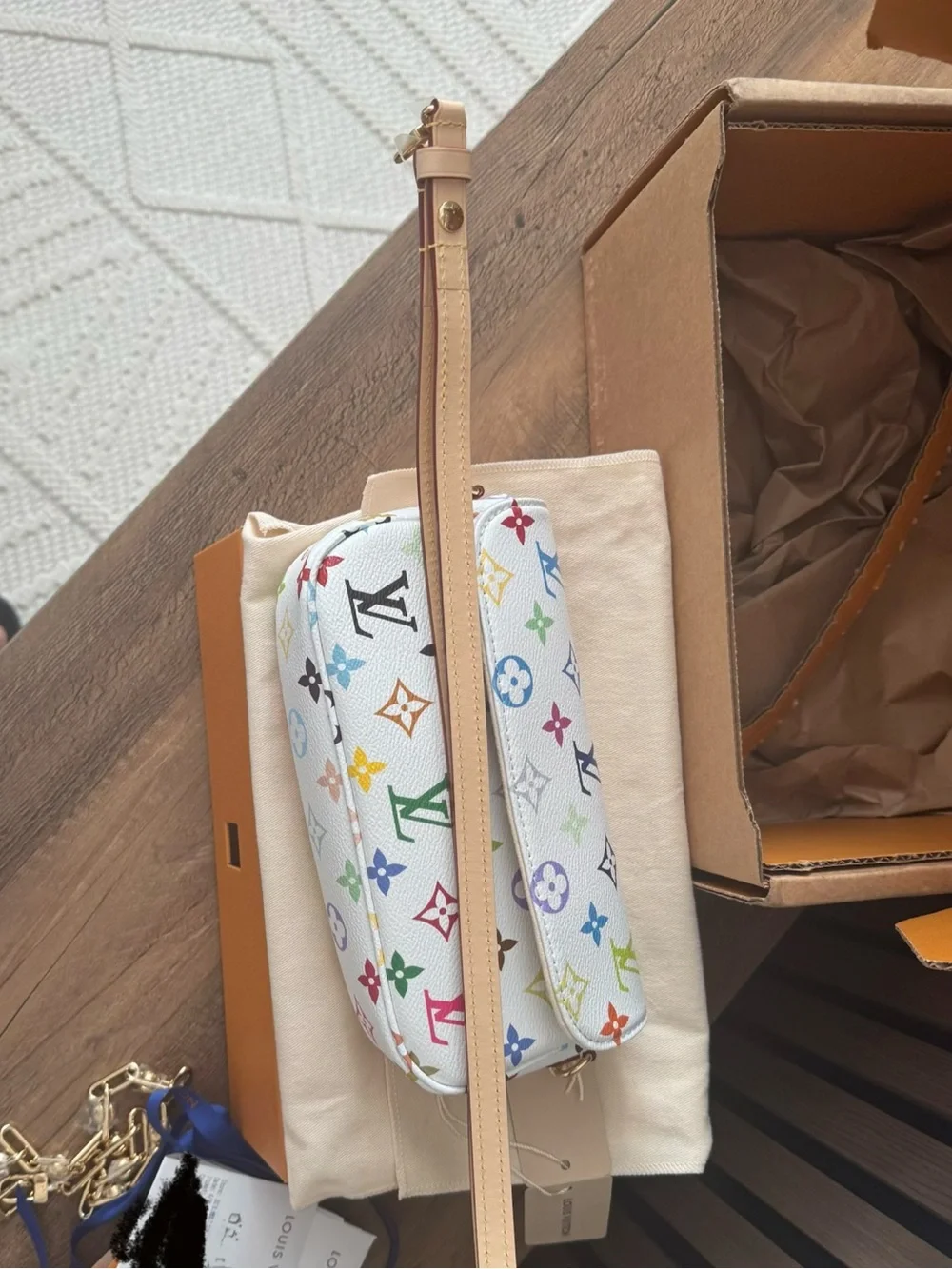 Louis Vuitton Murakami White Multicolor Monogram Wallet on Chain Ivy crossbody